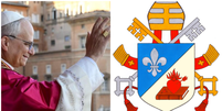 Coração em chamas, flecha, livro: Vaticano explica o brasão de Leão XIV Foto: Divulgação/Vaticano