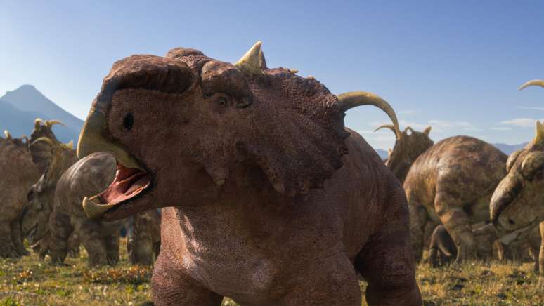 O Paquirinossauro tinha chifres característicos de unicórnio, como mostra esta imagem gerada por computador